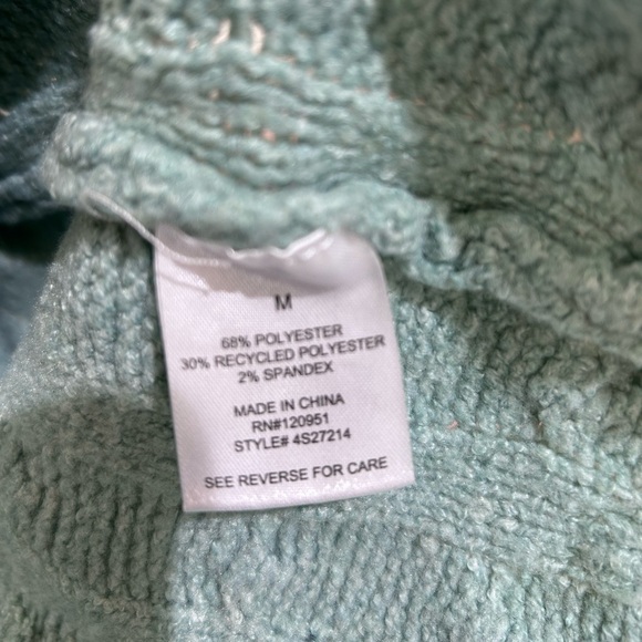 Pink Rose Teal Green Cropped Long Sleeve Cable Knit Sweater Size Medium New - Picture 4 of 5